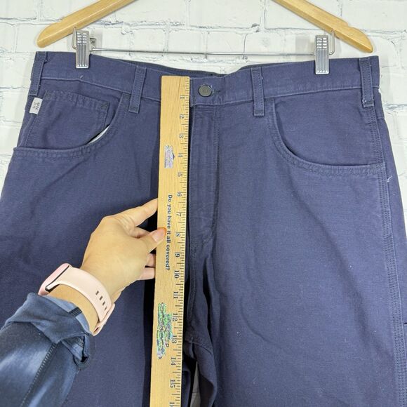 Carhartt Flame Resistant Jeans Men 34X32 Navy Blue Loose Fit Denim Carpenter - Picture 6 of 16